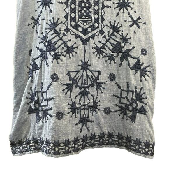 Rose & Rose Anthropologie Chambray Crochet Design Cotton Boho Casual Dress SZ L - Picture 5 of 11